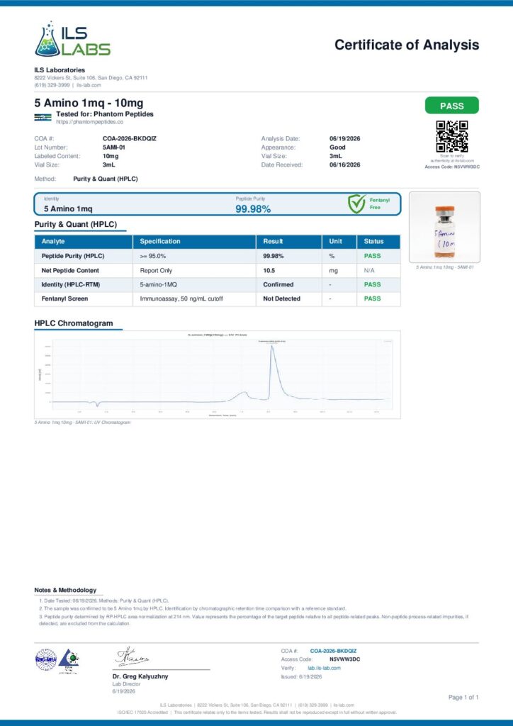 5-Amino-1-MQ certificate of analysis, first page