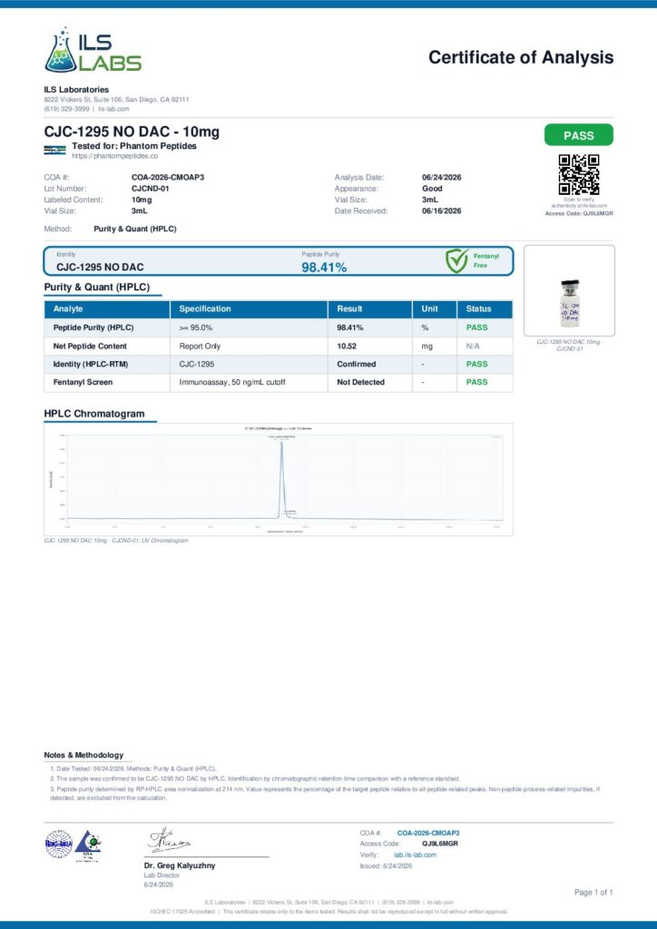 CJC-1295 No DAC certificate of analysis, first page
