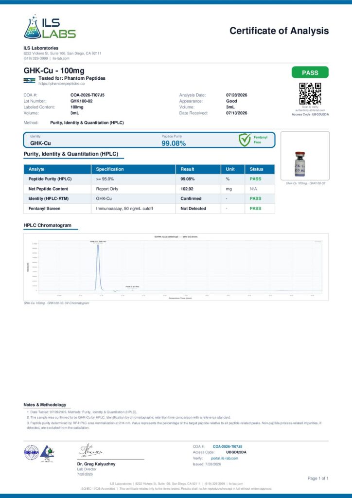 GHK-CU 100mg Kit certificate of analysis, first page