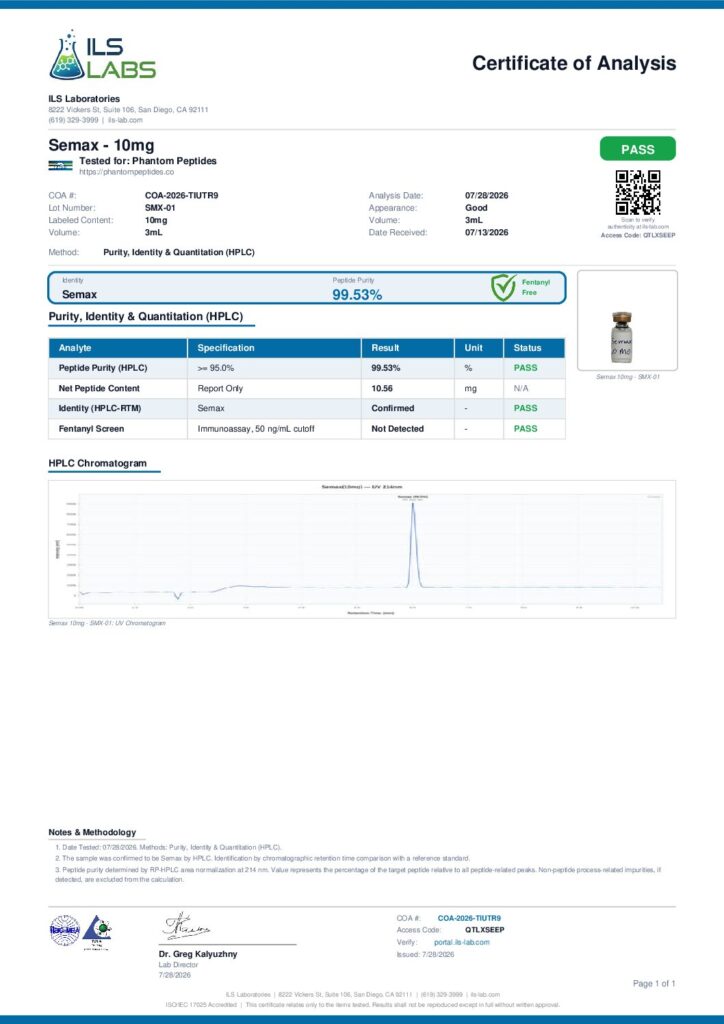 Semax certificate of analysis, first page