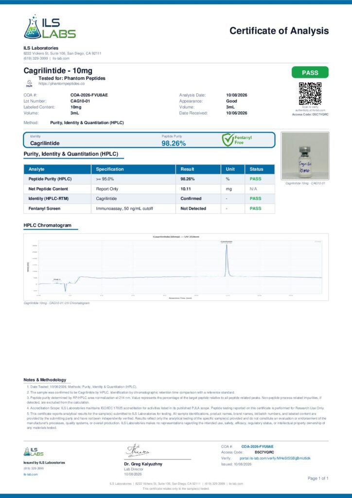 Cagrilintide certificate of analysis, first page